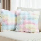 FUTEI Rainbow Decorative Throw Pillow Covers 22x22 Inch Set of 2,Soft Fuzzy Faux Rabbit Fur Cushion Covers with Raised Texture,Neutral Boho Home Decor for Couch Bed Living Room