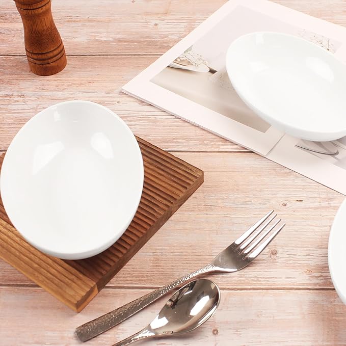insongdafa Ceramic Serving Plate 27 oz, Set of 4 Oval Salad Plate, Entertaining Modern Kitchen Dishes, for Dinner, Fruit, Salad, Pasta- Microwave, Oven & Dishwasher Safe, 10.6 Inch Oval deep Plate