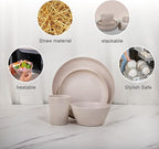 LIYH 48 Pcs Beige Plastic Wheat Straw Dinnerware Set - Reusable Plates and Bowls Sets,Unbreakable Plates Dishes Bowl Cup Outdoor Camper Dish Set for 12