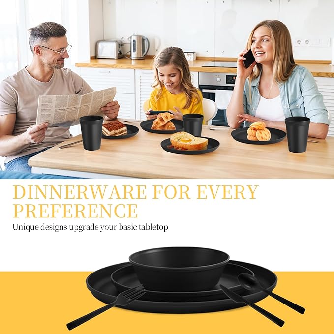20 Piece Stackable Dinnerware Set for Small Kitchens, Modern Minimalist Plates & Flat Bottom Bowls (Pasta/Salad), Unbreakable & Microwave Safe, Modern
