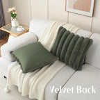 FUTEI Olive Green Decorative Throw Pillow Covers 22x22 Inch Set of 2, Square Soft Faux Rabbit Fur Big Striped Cushion Cover,Home Decor for Couch Sofa Bed Living Room