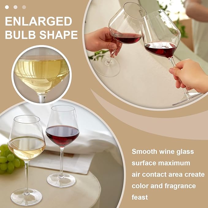 MICHLEY Floating Wine Glasses for Pool Unbreakable Tritan Plastic Red Wine Glasses with Stem Poolside Floating Cups 18.5 OZ, Dishwasher Safe, Set of 4