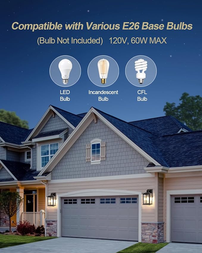 Dusk to Dawn Outdoor Wall Light Fixture, 12'' Oil-Rubbed Bronze Porch Light, Hardwired Outside Wall Lantern for House, Garage, Front Door, Waterproof and Rustproof, Bulbs Not Included