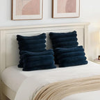 FUTEI Navy Blue Decorative Throw Pillow Covers 26x26 Inch Set of 2, Square Soft Faux Rabbit Fur Big Striped Pillow Sham,Home Decor for Couch Sofa Bed Living Room