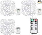 3Pack 99Ft 300LED Fairy Lights Battery Operated with Remote, Waterproof String Lights with Timer for Indoor & Outdoor, Twinkle Lights Battery Powered for Bedroom Wedding Christmas Decor (Cool White)