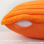 Pallene Faux Fur Plush Fall Throw Pillow Covers 22x22 Set of 2, Luxury Soft Fluffy Striped Decorative Pillow Covers for Sofa, Couch, Living Room, Burnt Orange