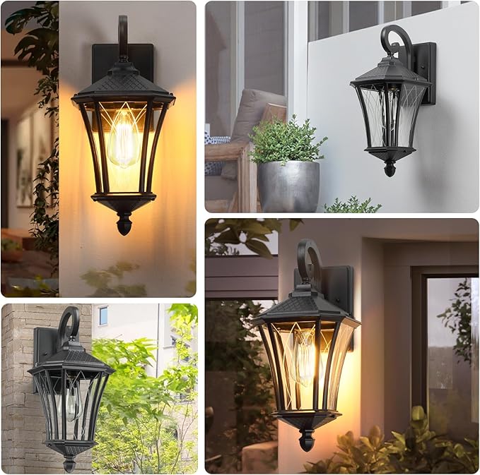 YSN 19" Large Outdoor Wall Lights 2 Packs, Black Porch Light Fixture Exterior Sconce Light, Retro Outdoor Lighting Fixtures Wall Mount, Waterproof Outdoor Lights for House Garage Yard