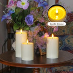 Outdoor 4pcs Flameless Waterproof Candles with Handy Remote Control, Cycle Timer Battery Operated Candle Grease Effect LED Flickering Pillar Plastic Long Lasting (Ivory, 3" x4" 5" 6" 7")