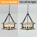 5-Light Farmhouse Chandelier, 17.7 Inch Rustic Black and Vintage Wood Finish Chandeliers for Dining Room Light Fixture, Adjustable Height Hanging Light for Kitchen Island, Entryway, Living Room