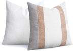 Adabana Modern Pillow Covers 18x18 Set of 2 Farmhouse Decor Patchwork Linen Cushion Covers for Living Room Couch Bed White and Beige