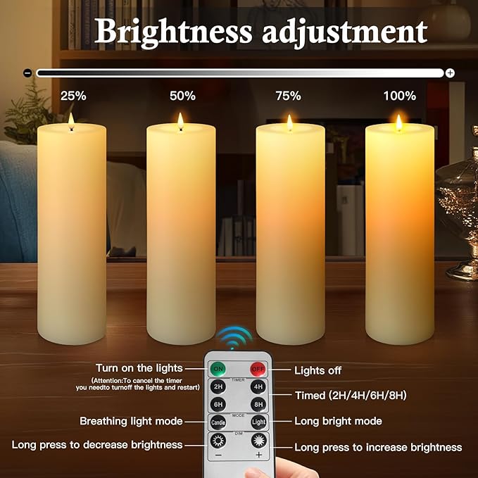 14" x 4" Large Outdoor Candles, Waterproof Flickering LED Flameless Candles with Timer, Battery Operated Candles with Remote Control Realistic Fake Pillar for Patio Porch Lanterns, Ivory 1 Pack