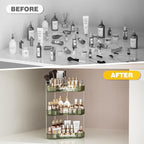 3-Tier Corner Bathroom Counter Organizer with Top Toothbrush Holders,Large Makeup Organizer Countertop with Brush Holder,Skincare Organizers Corner,Exquisite Vanity Organizer (Green, 3 Tier)