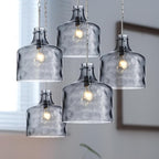 16" Extra Large Farmhouse Pendant Light – Hand-Blown Smoked Gray Hammered Glass Shade, Polished Chrome Finish, Adjustable Chain Hanging Light Fixture for Kitchen Island, Dining Room, Hallway