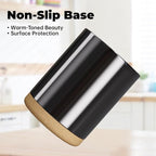 Ceramic Kitchen Utensil Holder for Countertop, Modern Crock with Non-Slip Cork Base, Counter Organizer for Cooking Tools 、Black