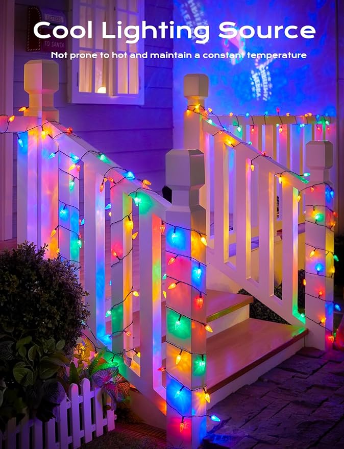 Brightown Solar Operated C6 Strawberry String Lights, 39ft 100 LEDs Multicolor LED Christmas Fairy Lights, Solar Christmas Lights Outdoor, Christmas Decorations for Christmas Tree, Garden Decor