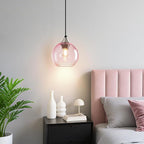 Pink Glass Pendant Lights Kitchen Island Globe Pendant Light Fixtures Modern Pendant Lighting for Bedroom Living Dining Room Light Fixture (5.9 in, 2 Pack)