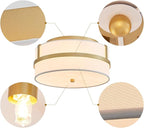 Modern Flushmount Ceiling Light, Chic Style Close to Ceiling Light Fixture for Living Room, Bedroom, Dining Room, Kitchen, D12 x 5.9 in, Drum Shape, White Fabric Lampshade & Gold Finish Frame