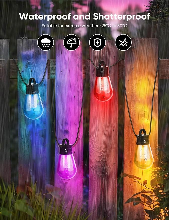 APPECK Smart Outdoor String Lights, 150ft Smart RGBW Outdoor Patio Lights with 45 LED Bulbs, Extendable, 111 Scene Modes, IP65 Waterproof Lighting for Outside, Halloween Decor, Compatible with Alexa