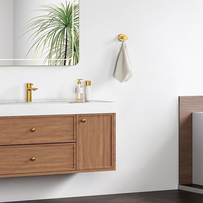 Angle Simple Robe and Towel Hook, SUS304 Stainless Steel Bathroom Robe Hook, Small Towel Hanger for Wall or Cabinet, Brushed Gold