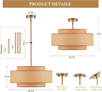Farmhouse 19.7" Drum Rattan Chandelier 4-Lights Vintage Boho Rattan Chandelier Retro Vintage Bamboo Drum Chandeliers for Dining Room, Kitchen Island, Living Room, Bedroom