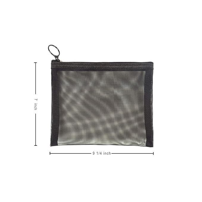 Patu Zipper Mesh Bags, Size L / A5, 5 Pieces, Beauty Makeup Cosmetic Accessories Organizer, Travel Toiletry Kit Set Storage Pouch, Black
