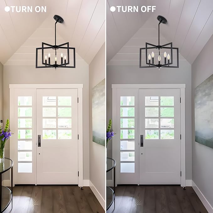 Black Chandelier, 5-Light Dining Room Light Fixture Geometric Metal Modern Industrial Chandelier Lighting for Farmhouse Living Room Entryway Kitchen (Black, E12 Bulbs Not Included)
