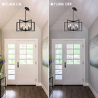 Black Chandelier, 5-Light Dining Room Light Fixture Geometric Metal Modern Industrial Chandelier Lighting for Farmhouse Living Room Entryway Kitchen (Black, E12 Bulbs Not Included)