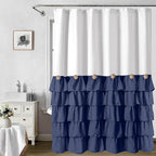 Seasonwood Navy Blue and White Shower Curtain 72 x 72 with Nature Buttons Farmhouse Shower Curtain for Bathroom French Country Style,White and Navy Blue