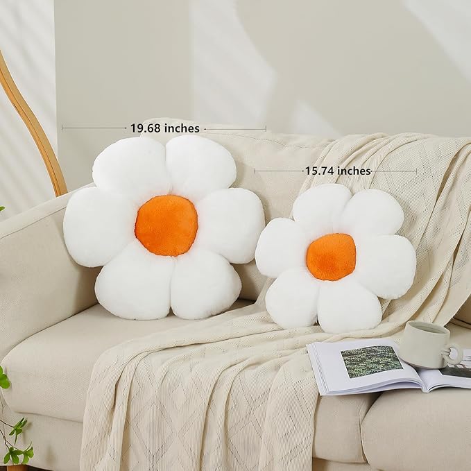 White Pink Flower Pillow 15.74 inch Flower Shaped Throw Pillows Daisy Plush Pillow Floor Pillows Seat Cushion Cute Aesthetic Decorative Throw Pillows for Bed Home Sofa Chair Couch Decor