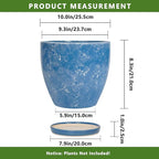 Ceramic Flower Pot - 10 Inch Planter with Drainage Hole and Saucer, Modern Large Planters, Decorative Plant Pot for Indoor Ourdoor, Room Home Garden Porch Decor, Plant Lover Gifts, Blue