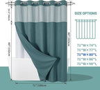 SeawedGreen Long No Hook Waffle Weave Shower Curtain with snap-in Liner Replacement, 230GSM Waterproof Fabric Hotel Shower Curtain Set for Bathroom, Through Mesh Top Window,71Wx80H