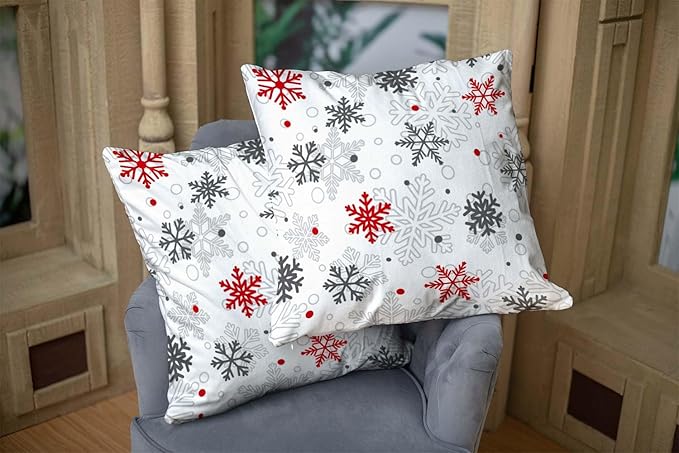 CAPSCEOLL 2PCS Red and White Bedroom Pillow Covers 20X20Inch Snowflake Abstract Big Ice Blizzard Celebration Christmas Gray Snow Sparkles Star Couch Pillow Covers for Bedroom Sofa Living Room