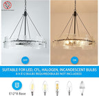 XINGQI Black Chandeliers for Dining Room Modern 8-Light Glass Farmhouse Pendant Lighting Fixtures Round Chandelier for Kitchen Island Living Room Entryway