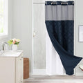 No Hooks Boho Navy Woven Fabric Shower Curtain 36 x 74 Modern Farmhouse, Tufted Chevron Striped Shabby Chic Textured, Minimalist Cloth Hookless Shower Curtains for Bathroom, Hotel Decor