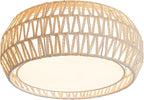 WINGBO 15.7" Modern 3-Light Flush Mount Ceiling Light Fixture with Fabric & Acrylic Double Drum Shade for Bedroom Living Room Dining Room Hallway Entryway, White