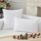 Kevin Textile Pack of 2 Velvet Pillow Covers Striped Throw Cushion Case Set Accent Corduroy Lumbar Pillowcases with Hidden Zipper for Home Decor Indoor Outdoor (12x20 Inch Pure White)