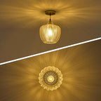 Modern Gold Pendant Light, Amber Glass Farmhouse Kitchen Island Pendant Light Fixture Adjustable Vintage Hanging Ceiling Light for Dining Room Corridor Bedroom 9.45 inch