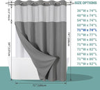 Grey No Hook Waffle Weave Shower Curtain with snap-in Liner Replacement, 230GSM Waterproof Fabric Hotel Shower Curtain Set for Bathroom, Through Mesh Top Window,71Wx74H