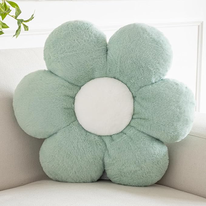 Xiashrk Flower Pillows, Decorative Pillows for Couch, Cute Daisy Pillow for Bed, Flower Shaped Decorative Throw Pillow Room Decor (Green, 14.9 Inches)