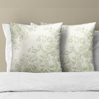 French Country Floral Pillow Covers 16x16, 2Pcs Set Green White Flowers Leaves Botanical Decorative Pillow Cases Soft Cotton Square Cushion Cover for Bed Sofa Farmhouse Home Decor