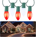C9 LED Christmas Lights Outdoor, 50 FT 50 Red and Pure White Connectable C9 String Lights for Christmas Tree Patio Roofline Garden Backyard Holiday Party Indoor Outdoor Decoration, Green Wire