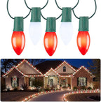 C9 LED Christmas Lights Outdoor, 50 FT 50 Red and Pure White Connectable C9 String Lights for Christmas Tree Patio Roofline Garden Backyard Holiday Party Indoor Outdoor Decoration, Green Wire