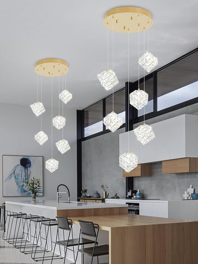 6-Lights Chandeliers for Dining Room Modern Gold Chandeliers for High Ceilings Crystal Pendant Light Fixture for Living Room Kitchen Island Foyer Hallway Bar