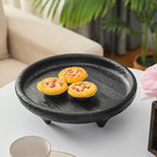 Round Light Wood Serving Tray with 4 Legs,12 Inch Rustic Decorative Tray for Home Decor,Black Footed Pedestal for Countertop, Kitchen, Bathroom, Bedroom (Plants, Candles, Artwork)
