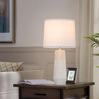 25.25" White Ceramic Table Lamps for Living Room, Ceramic White Lamps Set of 2 for Nightstand, Minimalist Beige Table Lamp Set of 2 for Bedroom, Console Reading Table Lamps