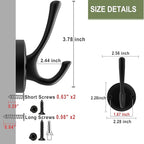 Matte Black Wall Hooks, 4 Pack Heavy Duty Coat Towel Hook Metal Double Backpack Hook Wall Mounted, Bath Towel Hooks for Entryway Cubicle Bathroom Closet Garage