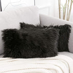 WLNUI Set of 2 Black Halloween Decorative Pillow Covers New Luxury Series Merino Style Faux Fur Fluffy Throw Pillow Covers Lumbar Fuzzy Cushion Case for Sofa Bedroom Living Room Home Decor 12x20 Inch