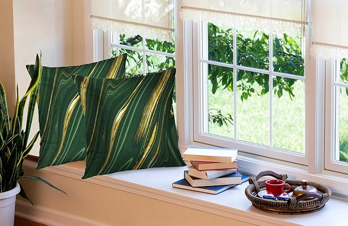 CAPSCEOLL Green Gold Throw Pillow Covers,Modern Abstract Art Painting Throw Pillows for Couch,Green Pillow Covers 20X20 Inch 2 Pcs Square Cushion Cover Gift for Couch Sofa