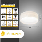 Hamilyeah LED Ceiling Light Flush Mount 24W, 12 inch Drum Ceiling Light Fixture 5000K, Dimmable Close to Ceiling Light with Beige Fabric Shade for Kitchen, Living Room, Bedroom, Bathroom, Entryway