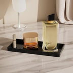 Vanity and Bathroom Tray, 9.8" ABS Countertop Organizer,Waterproof Vanity Tray for Toilet Tank,Perfume,Soap,Keys,Bathroom Accessories,Kitchen and Bath Trays,Non Slip Small Trays,Black,2 Pack